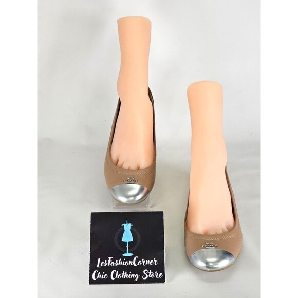 Coach Chelsea Women's Caramel Leather Ballet Flats With Silver Cap Toe Sz 8B 273 - Picture 2 of 16